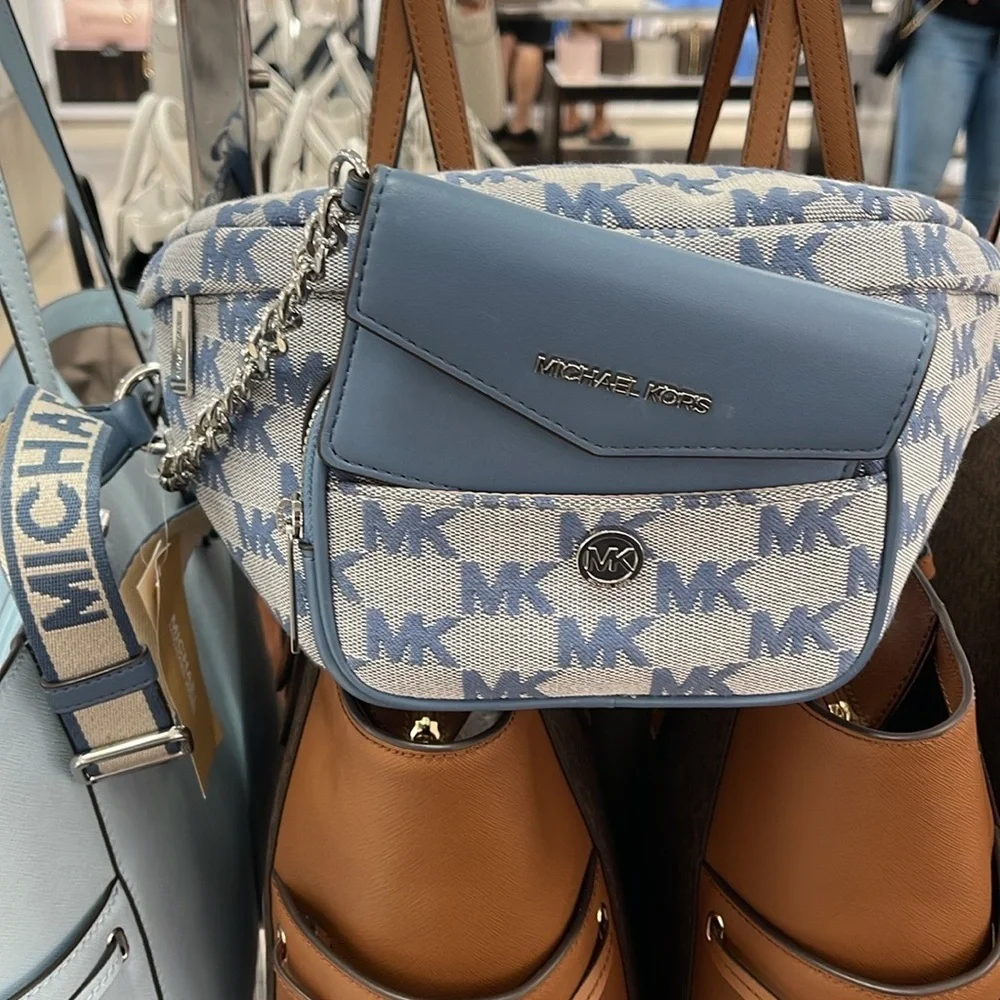 MICHAEL KORS Maisie Large Logo 2-in-1 Sling Waist Fanny Pack Crossbody  Denim